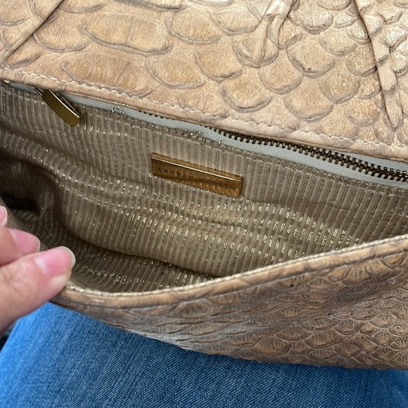 LAUREN MERKIN gold embossed python clutch